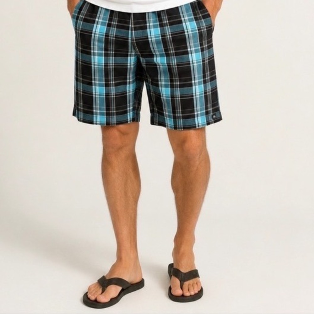 Quiksilver Mens Plaid Walking Shorts Blue Black White Size 32